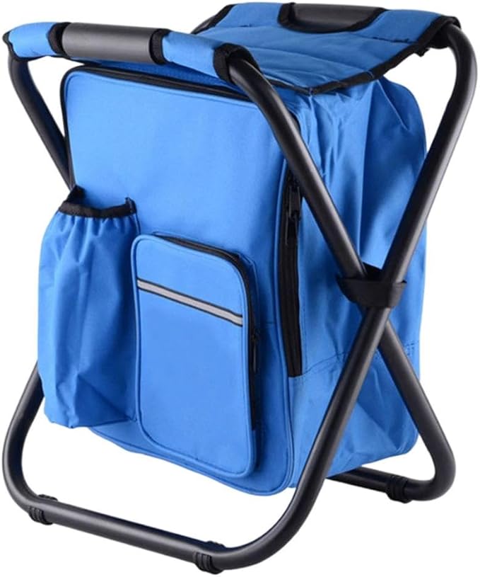 Portable Stool Backpack Cooler Chair Lightweight Backrest Stool Compact Folding Chair Seat Hiking Camouflage Seat Table Bag Camping Gear for Outdoors Hiking Beach Travel Camping BBQ (Blue)