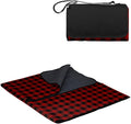 PICNIC TIME Outdoor Picnic Blanket Tote 59x51 Foldable Beach &amp Camping Blanket with Soft Fleece Water-Resistant Bottom Adjustable Strap &amp Zippered Pocket (Red &amp Black Buffalo Plaid)