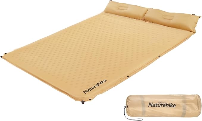 Naturehike Camping Sleeping Pad Ultralight Camping Mat 2 Person with Pillow Fast Inflating Memory Foam Sleeping Pad for Hiking RV Camping Yellow