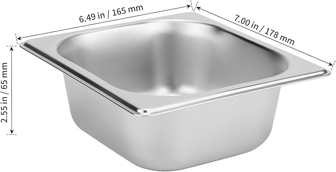SHEUTSAN 6 PCS 1/6 Size Steam Table Pan 2.5 Inch Deep Metal Pan Small Stainless for Hotel Restaurant Buffets Party