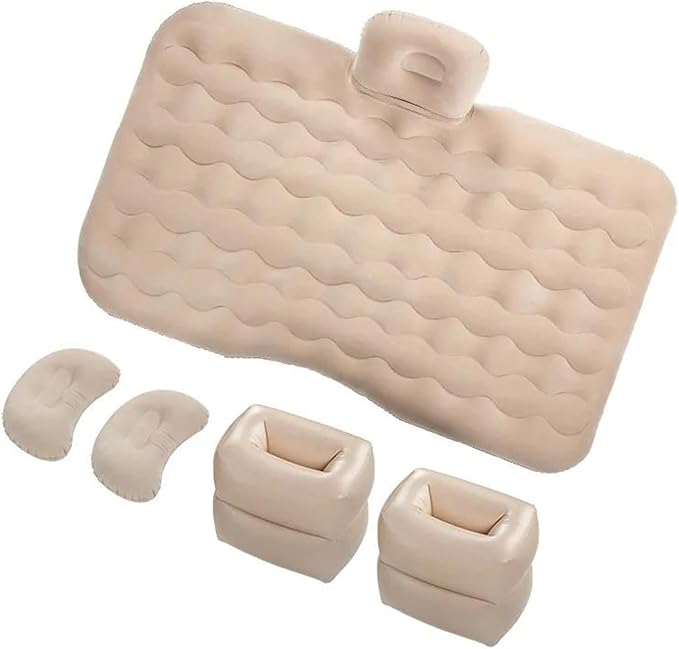 Car Inflatable Mattress Car Camping Travel Mattress Foldable Storage Inflatable Car Bed Suitable for Car Camping Travel (Natural)