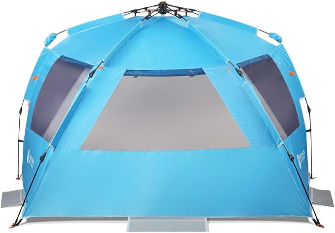 Easthills Outdoors Instant Shader Dark Shelter XL Beach Tent 99 Wide for 4-6 Person Sun Shelter UPF 50+ with Extended Zippered Porch Pacific Blue