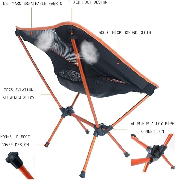 Outdoor Folding Chair - Portable Camp Chair for Fishing Hiking Beach Park BBQs and Garden Leisure Solid Back Design