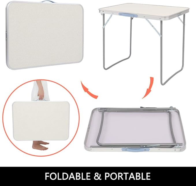 Folding Camping Table2.3FT Aluminum Folding Picnic TableHeavy Duty Utility TableIndoor Outdoor Portable Lightweight Beach with Carrying Handlefor BackyardPicnicPartyBBQ (White)