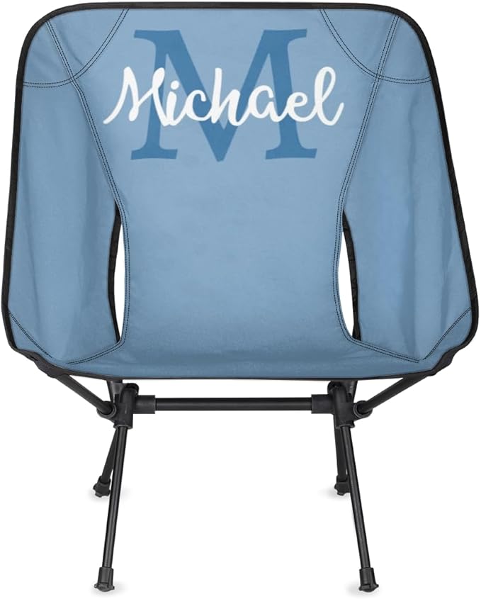 Custom Blue Portable Camping Chair Personalized Backpacking Chair with Name Lightweight Foldable Chairs for Hiking Beach
