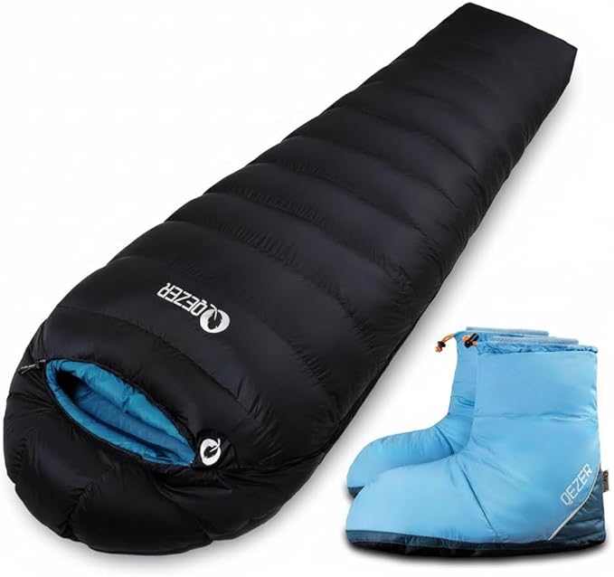 0°F Cold Weather Sleeping Bag for Adults Lightweight Backpacking Bag with Down Booties for Men and Women Keep Warm