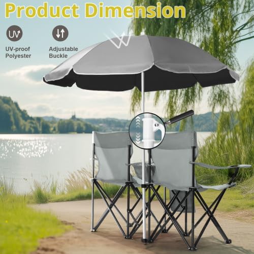 Camping Chairs Folding Double Chair with Removable Umbrella Cup Holders Cooler Bag Side Pocket &amp Carry Bag for Beach Outdoor Sports Concerts Travel Picnic