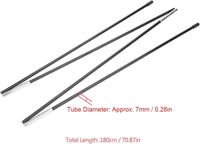 Cocoarm Fiberglass Tent Pole Multi-Segment Foldable Camping Replacement Black 7MM 180CM Suitable for 2*2m Double Tent