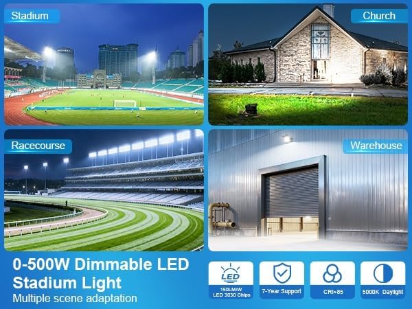 75000LM Dimmable Led Stadium Flood Light 3000W Equivalent Super Bright 0-500w Led Arena Lights 100-277v 5000k Yoke Mount Ip66 Waterproof Outdoor Wall Light Commercial forYardBarnCourt