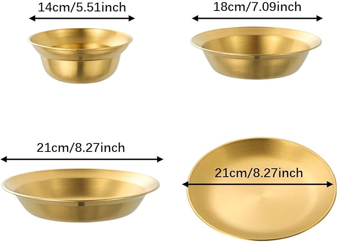 Stainless Steel Plates and Bowls Outdoor Tableware Insulated Metal Bowls Camping Utensils Dinnerware Set for Picnic BBQ Beach- 8pcs Gold