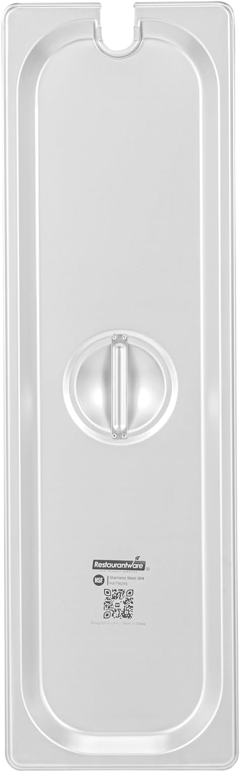 Restaurantware-LIDS ONLY: Kitchen Tek 20.8 x 6.4 Inch Steam Table Pan Covers 12 NSF Hotel Pan Covers - 1/2 Size Long Pans Sold Separately with Handle Stainless Steel Slotted Food Pan Lids