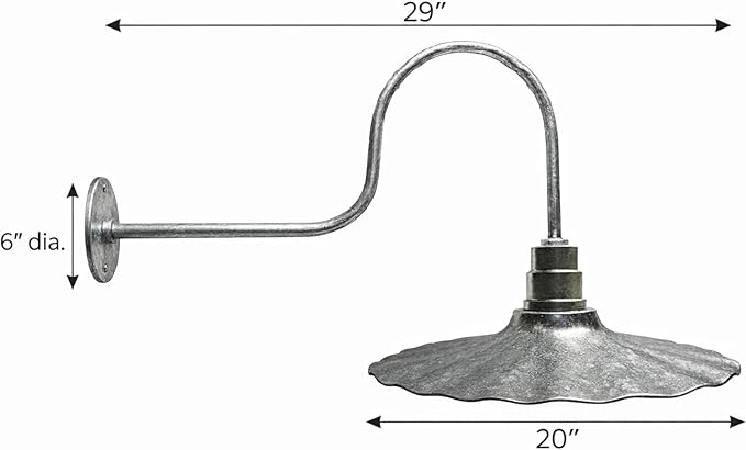 AGB102-AR20-GALVENIZE Radial Wave Steel Dome 29 Gooseneck Barn Light - Outdoor Dome with Incandescent Downlight | Wall-Mount Fixture Gardens Pathways &amp Outdoor Living Spaces