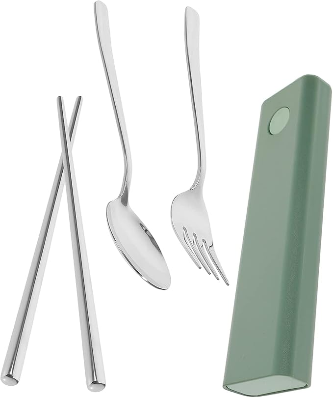 3 Sets Fork Spoon Chopsticks Stainless Steel Utensils Set Stainless Steel Spoon Travel Cutlery Utensil Case Travel Spoon Camping Tableware Stainless Steel Chopstick Rest