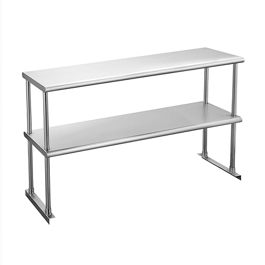 ROCKPOINT Stainless Steel overshelf for Prep Work Table 12 D x 48 WCommercial Double Overshelf in Kitchen HomeRestaurantGarage with countertop Capacity 380lb
