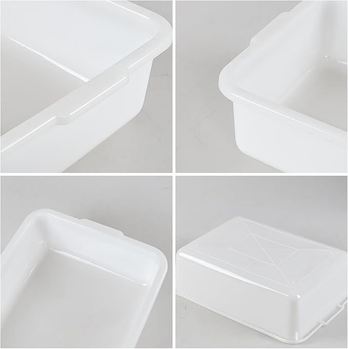 4-Pack 8 L Commercial Plastic Bus Tub Box Small Dish Pan Tub White