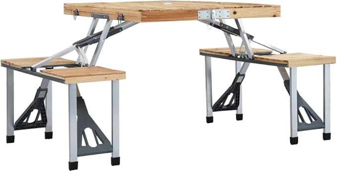 Folding Camping Table with 4 Seats Steel AluminiumItem colourSilver