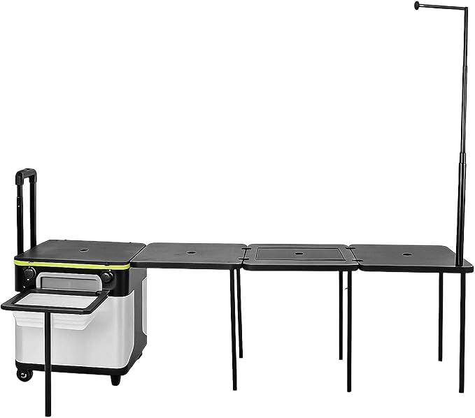 Multifunctional Outdoor Kitchen Station with Wheels Folding Overland Camping Kitchen Table with Light Poles for Picnic Party Beach BBQ Cooking Indoor