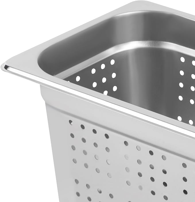 DYNAMI 2-Pack 1/3 Size 6 Deep Perforated Stainless Steel Steam Table Pan Commercial Catering Food Pan