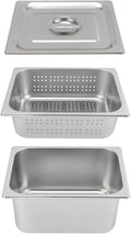 1 Set 1/2 Size Stainless Steel Steam Hotel Pan Steam Table Pan Food Service Pan for Party Kitchen Restaurant Hotel w/Perforated Pan + Lid