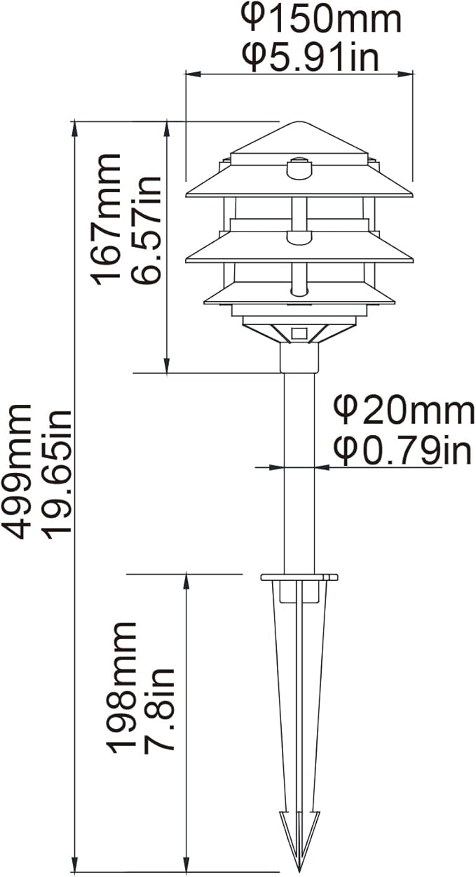Lumina Lighting® Low Voltage Landscape Lighting Cast-Aluminum Pagoda Path and Area Light Warm White 4W G4 LED Bulb and ABS Ground Stake Included for Yard Walkway Lawn PAL0103-BZLED4 (Bronze 4-Pack)
