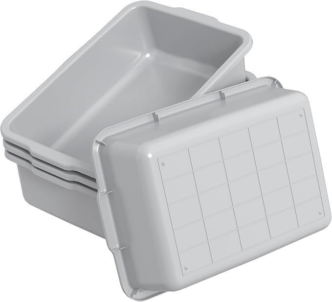 Commercial Bus Tub/Bus Box 35 L Large Tote Box 4 Packs Grey Plastic Storage Wash Basin Tub