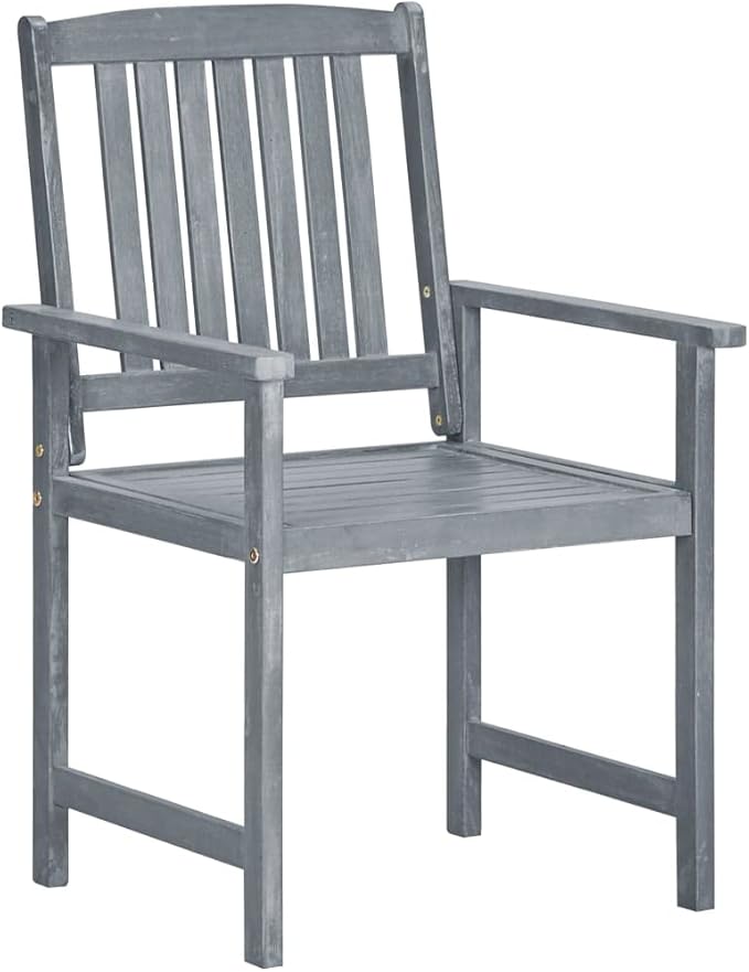 Outdoor Chair Set of 2 Grey Solid Acacia Wood Standard Durable Patio Seating for Garden Balcony Dining