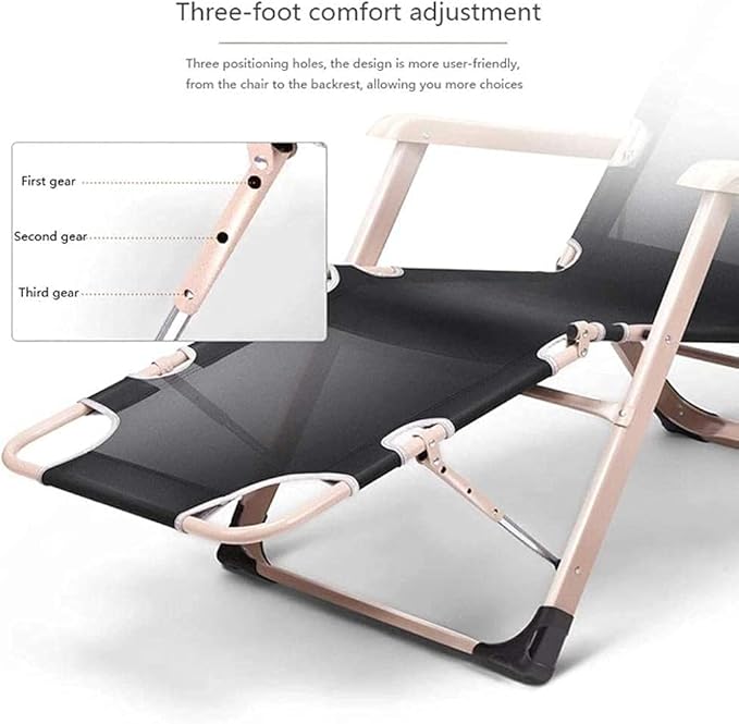 FWZJ Reclining Sun Lounger with Padded Cushion Lounge Chair Outdoor Folding Zero Gravity Recliner Portable Recliners Garden Chairs for Office Camping Patio Lawn-Black (Grey)