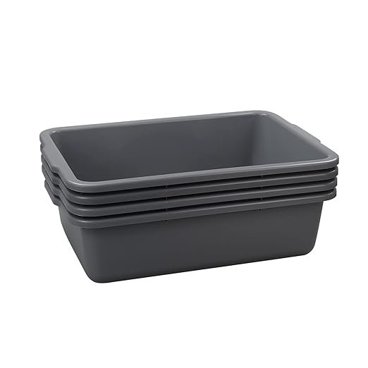 4-Pack 32 L Large Commercial Bus Tubs Plastic Utility Bus Box Gray