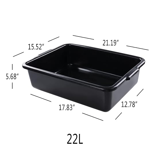 4 Pack 22 L Commercial Bus Tub Box Black Plastic Rectangle Dish Tub Basin R