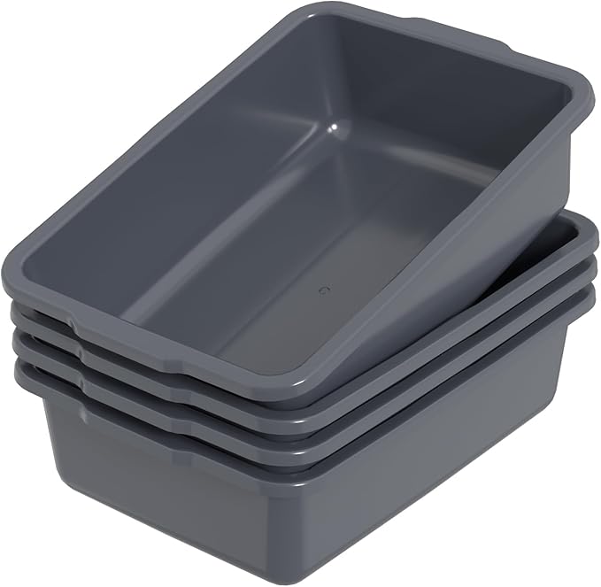 32 Liter Large Commercial Bus Trays Tote Box Grey Plastic Wash Basins Set of 4