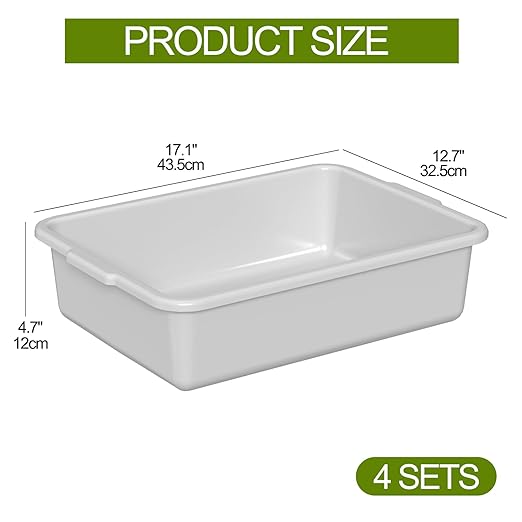 4-Pack 15 L Commercial Bus Tubs Restaurant Dish Bins Food Service Bus Tote Box Gray