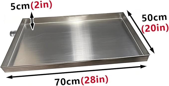 Heavy Duty 304 Stainless Steel Drain Pan with 2m Hose - AC &amp Washing Machine Drip Tray for Leak Prevention Ideal for Flower Pots &amp Garage (70x50cm/28x20in)