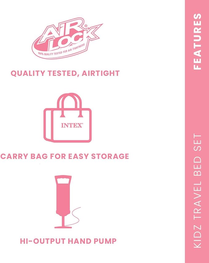 Intex 66811EP Inflatable Kidz Travel Bed Set Includes Hand Pump and Carry Bag Removable Mattress Quick Inflation Indoor Use 42in x 66in x 10in Beige Color with Star Print Frame