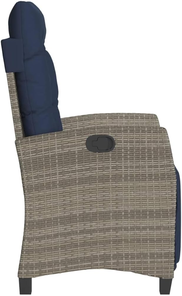 Reclining Patio Chairs 2 pcs with Footrest Gray Poly Rattan Adjustable Backrest Outdoor Lounge Chairs with Cushions for Garden Poolside Deck