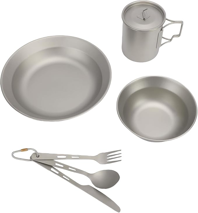 Utensils Camping Mess Kits with Plate Bowl Cup Cutter Fork Spoon for Backpacking Outdoor Camping Hiking and Picnic