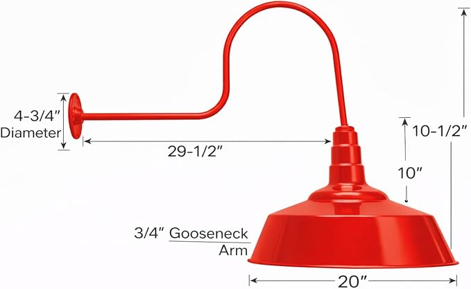 AGB102-AS20-RED Gooseneck Barn Light - RED Outdoor Dome with Incandescent Downlight | Wall-Mount Fixture for Patios Gardens Pathways and Large Outdoor Living Spaces