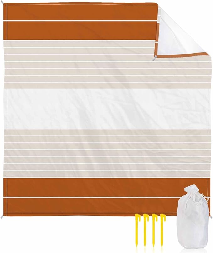 Beach Blanket Waterproof Sandproof Picnic Blanket 83x79 Foldable Beach Mat with Striped Gradient Simple Caramel Pattern for Camping Park Grass Beach Travel