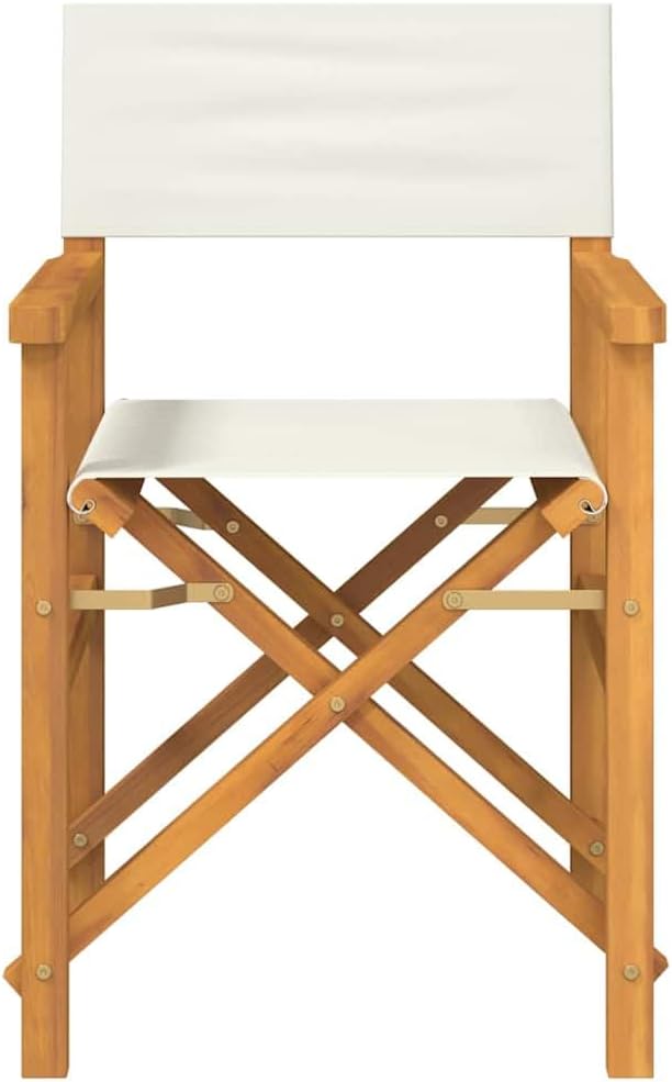Solid Teak Wood Folding Director's Chair with Cream Polyester Seat Portable and Durable for Outdoor Garden Balcony Patio Camping and Dining Lightweight Foldable Design