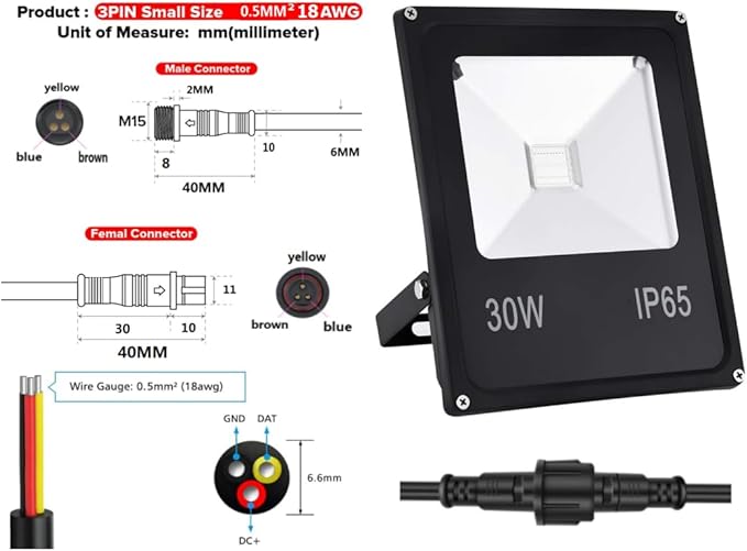 RGB Flood Lights30W high Power WS2811 Full Color Smart Flood Light RGB addressable LED Pixel floodlight DC12-24VIP66Waterproof (1PCS-WS2811-30W Black)