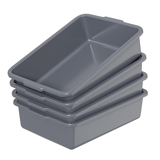 13 L Plastic Bus Tub Small Commercial Bus Tubs Gray 4 Packs