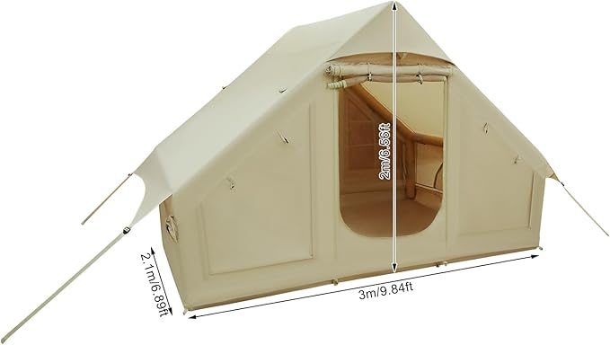 DYRABREST 4 Person Inflatable Camping Tent Instant Setup Portable Outdoor Tents with Pump Waterproof Windproof for Family Camping Beach Backyard (Khaki)