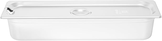 Restaurantware-LIDS ONLY: Kitchen Tek 20.8 x 6.4 Inch Steam Table Pan Covers 12 NSF Hotel Pan Covers - 1/2 Size Long Pans Sold Separately with Handle Stainless Steel Slotted Food Pan Lids
