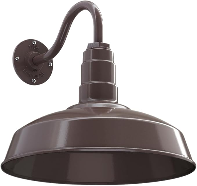 Steel Lighting Co. Gardena Barn Light | Outdoor Wall Mounted | 16 Dome | 11 Gooseneck | Farmhouse Light Made in America | Dark Bronze Exterior/Dark Bronze Interior