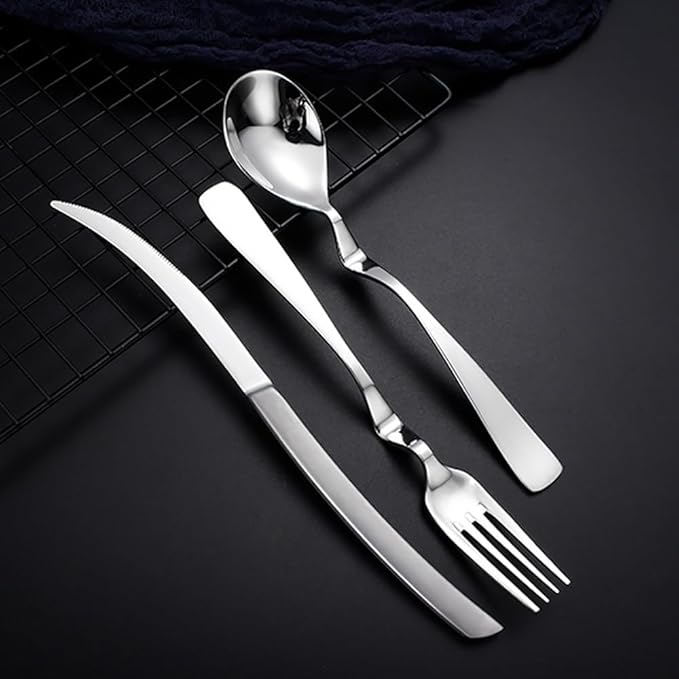 24-Piece Silverware Set Spoons and Forks Set Kitchen Utensils Set Flatware Set for 8 Stainless Steel Utensils Set Mirror Effect Cutlery Integral Molding Dishwasher Safe for Picnic &amp Camping