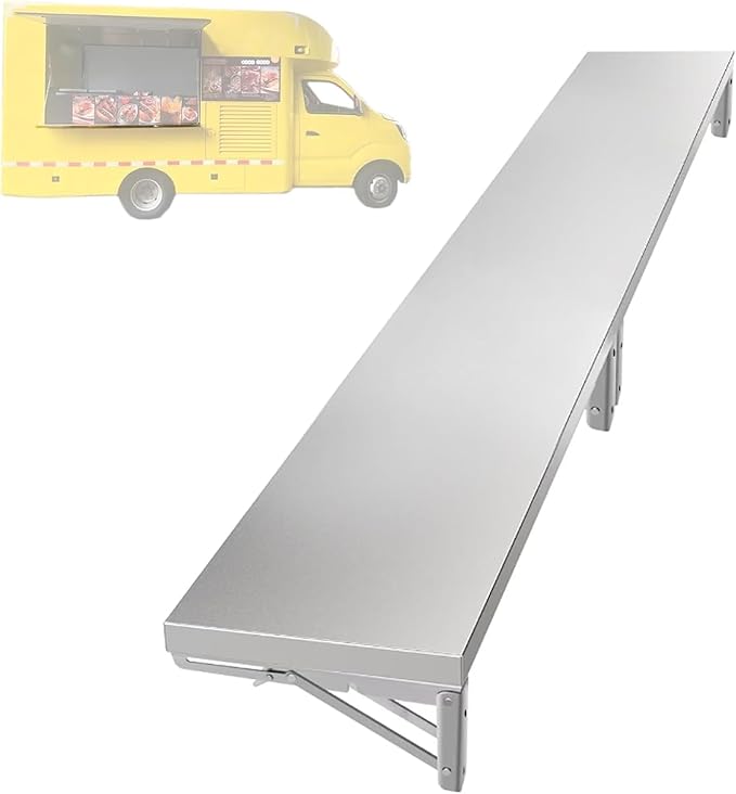 Stainless Steel Food Truck Shelves Extra Long Folding Concession Shelf 72 60 48 in Commercial Fold Down Countertop for Grilling Stations Kitchen Trailers(Silver64x14in/162x35cm)