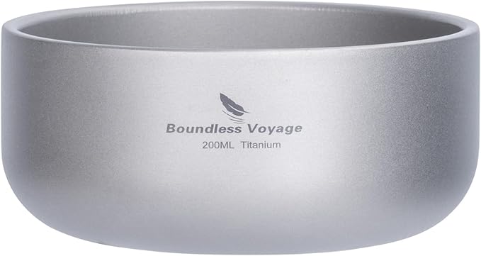 Boundless Voyage 200ml Titanium Double-walled Bowl for Adult Children Ultralight Portable Soup Rice Food Bowl Outdoor Camping Durable Metal Tableware Ti1083T