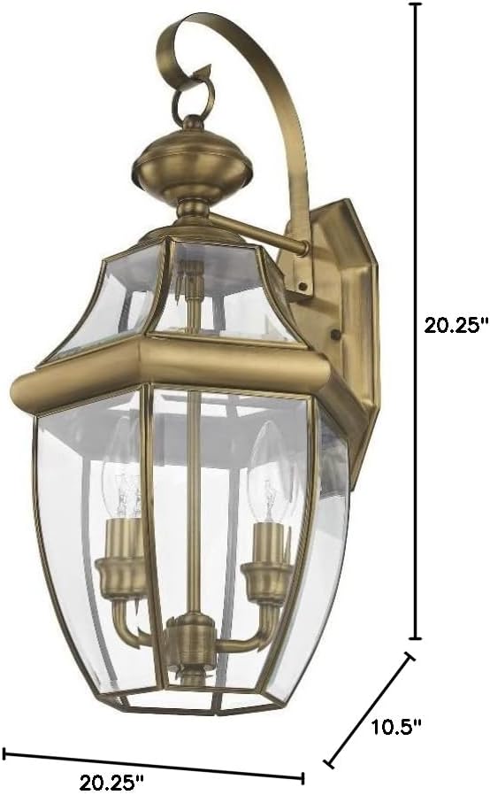 Livex Lighting 2251-07 Monterey 2 Light Outdoor Bronze Finish Solid Brass Wall Lantern with Clear Beveled Glass 20.25 x 10.5 x 20.25