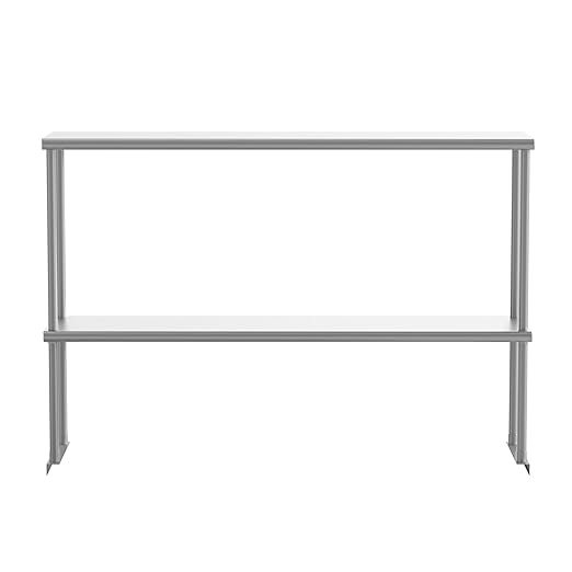 Flash Furniture Reese Commercial Metal Double Kitchen Overshelf Two-Tier Adjustable Shelf 430 Stainless Steel 18 Gauge NSF Certified 48 x 12