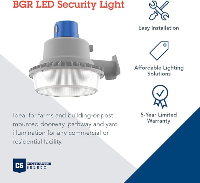 Lithonia Lighting BarnGuard LED Barn Light Dusk to Dawn Outdoor Lighting with Adjustable Brightness and Color Temperature Wall or Pole Mountable Yard Light Fixture MVOLT Aluminum Gray