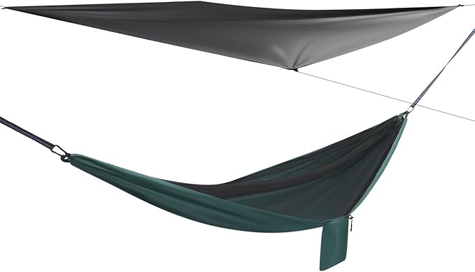 Camping Hammock with Mosquito Net and Rain Fly Tarp200kg Load CapacityLightweight Portable Hammock for BackpackingHikingand Travel-Black/Blackish Green